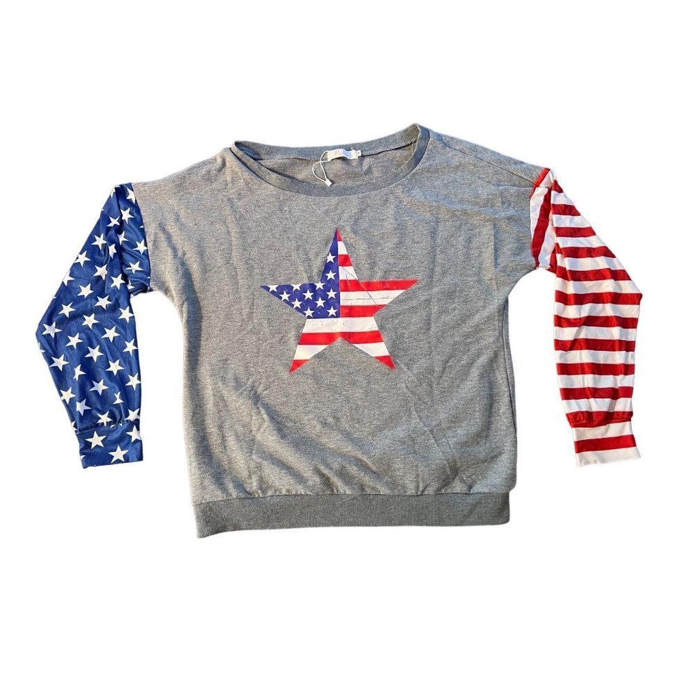 Roshop Women’s gray sweatshirt size M Patriotic theme